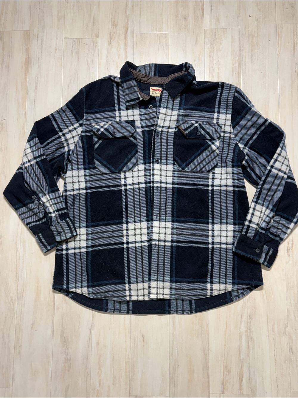 Wrangler Navy Blue Plaid Flannel Shirt